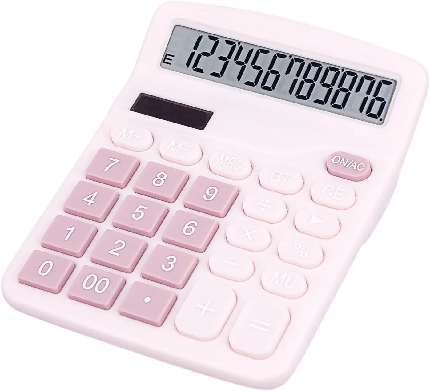 Cute Pink Desktop Calculator with Big Buttons, Dual Power Source, Solar and , Large Display Screen -  for Office, Teachers, and Students (Pink)