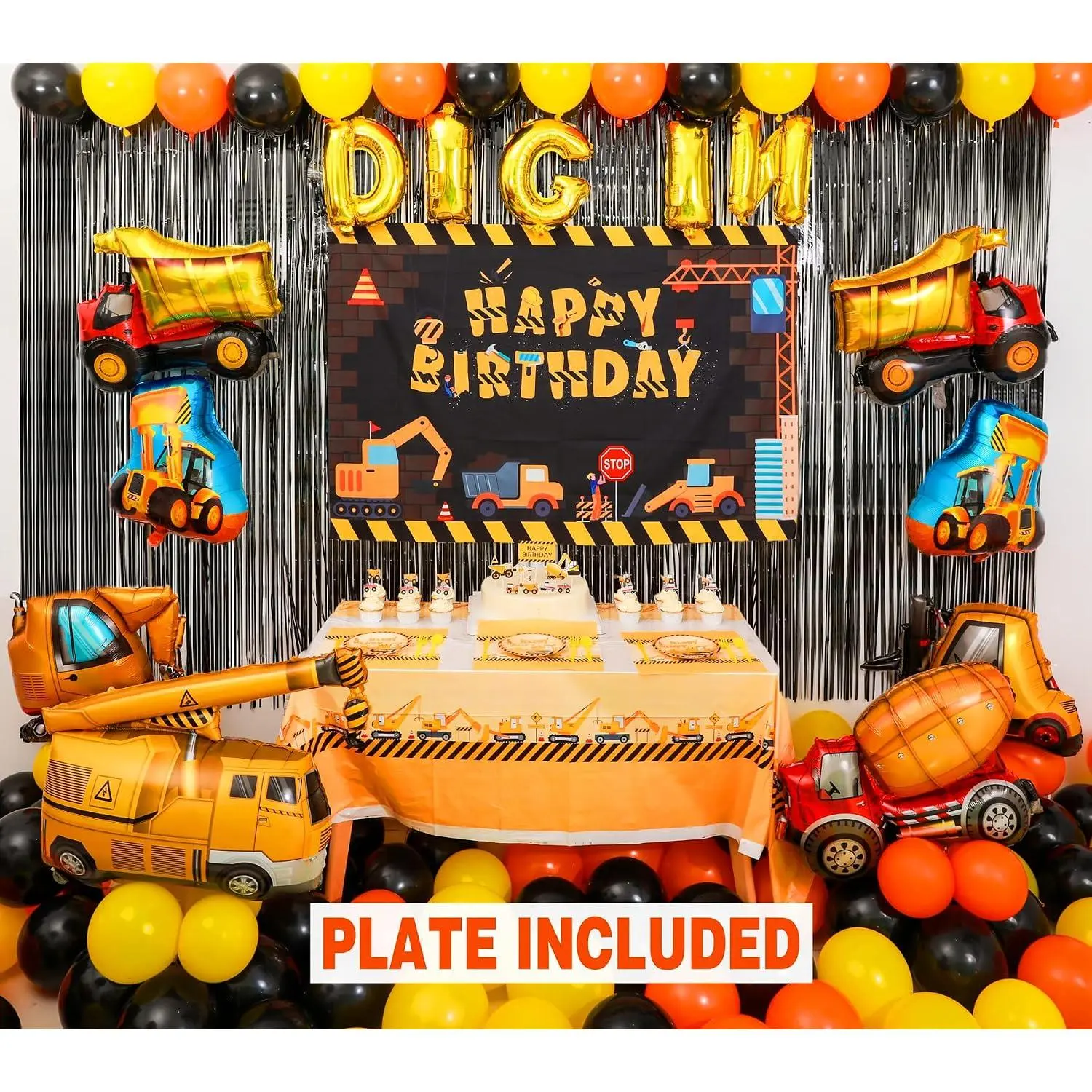 179 Pack Construction Birthday Party Supplies Dump Truck Party Decorations Kits Plates, Utensils, Napkins, Tablecloth, Cake Toppers, Backdrop, Balloons, Curtains, Tape Banner Serves 16 Guests