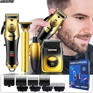4pcs Hair Grooming Kit for Men (Blue/Golden) – Electric Clipper/Razor/Trimmers, Hair Clippers Set | Rechargeable Adjustable Length | Safe & Easy to Use, Powerful Motor for Precise Trimming | Home/Travel & Beard Maintenance | Perfect Gift for Him