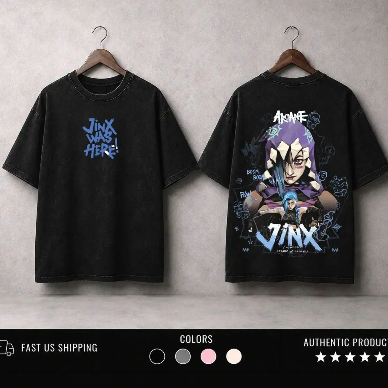 Retro Vintage Jinx x Powder Arcane: League of Legends Washed T-shirt, Hoodie FPS, Game Lover Unisex Shirt Gift for Him Her Y2K Hoodie Sweatshirt Clothes Menswear RDZ