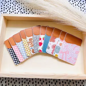 Phone Card Holder | Boho Stick On Card Holder | Checkered Case | Caddy | Retro Card Wallet Accessories Custom Leather Smartphone Cellphone Cellular