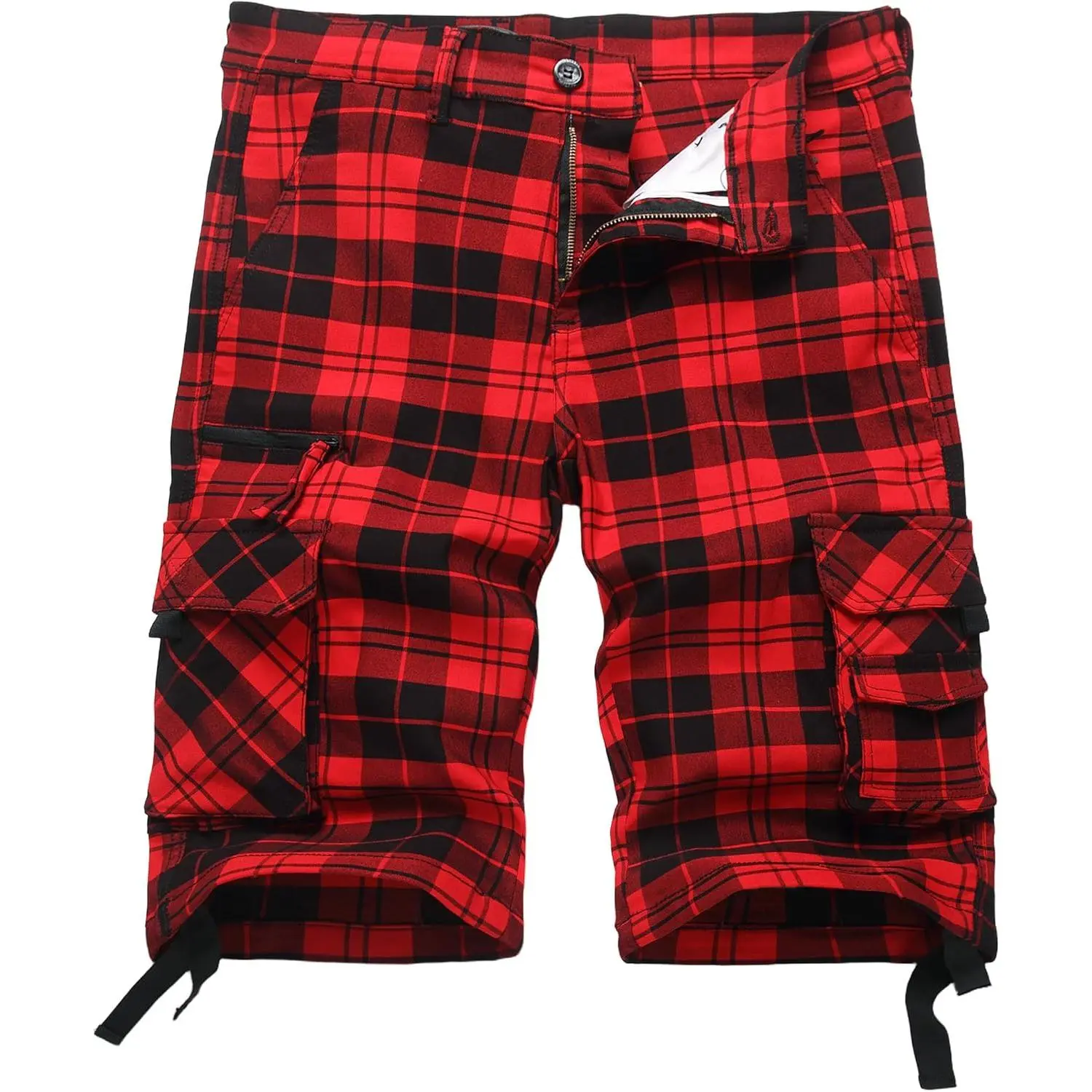 Plaid Shorts Men's 15" Inseam Classic Regular Fit Plaid Cargo Short Multi-Pocket Outdoor