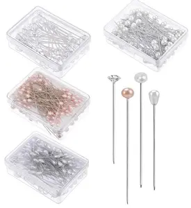 400 Pcs Bouquet Pins Flower Pin, 4 Styles Pearl Head Pins Crystal Head Corsage Pins for Dressmaking Jewelry Flower Decoration