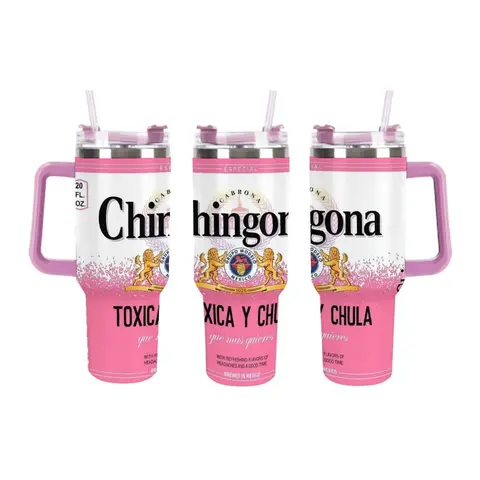 Chingona Chula 40oz Tumbler With Handle Latina Power Stainless Steel Cup, Mexican Cabrona Xica Y Chula Design Travel Mug Perfect Gift For Latina Bestie Birthday Mother’s Day , Cute  Hispanic Women Travel Mug Perfect Bestie Matching Gift For Latina Girls