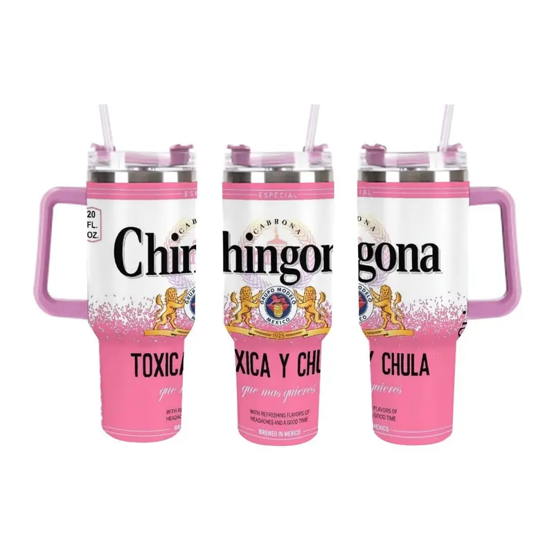 Chingona Chula 40oz Tumbler With Handle Latina Power Stainless Steel Cup, Mexican Cabrona Xica Y Chula Design Travel Mug Perfect Gift For Latina Bestie Birthday Mother’s Day , Cute Hispanic Women Travel Mug Perfect Bestie Matching Gift For Latina Girls