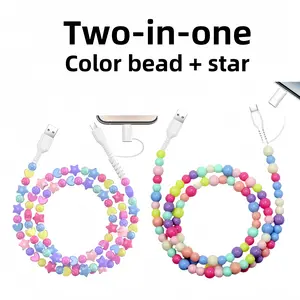 【Buy 1 Get 1 Free】Pearl-Decorated Charging Cable - Compatible with all devices USB-C and Lightning interfaces 2-in-1 data cable, 3.3 feet in length, ideal for women for fast charging, available in multiple colors, Gift,Halloween Gifts, Christmas Gifts