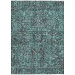 Machine Washable Turquoise Teal Rug - Indoor / Outdoor - Kids / Pet Friendly Oriental Print Rug