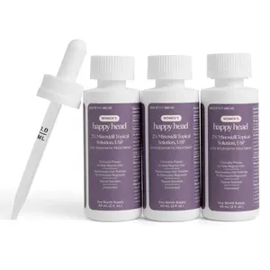 Happy Head Minoxidil Topical Hair Serum 2% Solution for Women - Fast-Absorbing, Unscented Formula for - 3-Month Supply (3 x 60 mL Bottles)