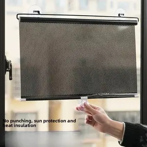 Portable Retractable Car Sunshade Curtain, Home and Vehicle Use, Suction Cup Fixed Rolling Window Blind, Easy Installation