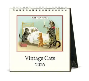 USED-Cavallini 2026 Cat Easel Desk Calendar, 6x6.5 Inches, 12 Month Page-A-Month Standing Desk Calendar, Ideal for Feline Fanciers, Small and Cute