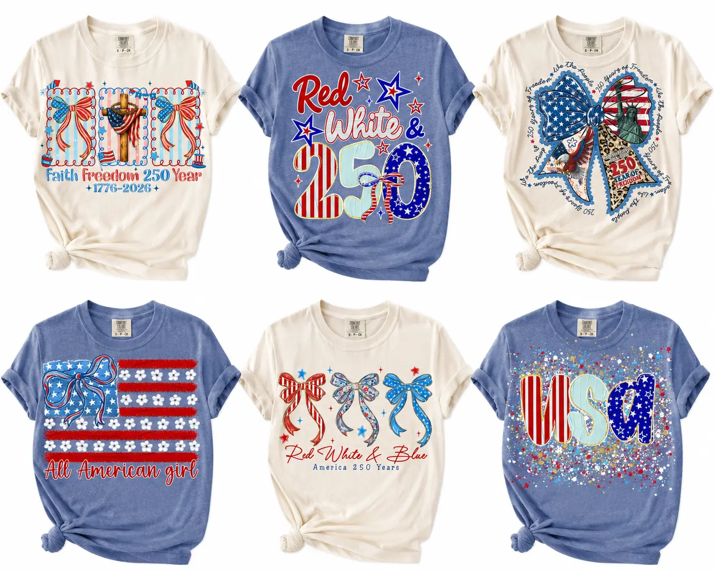 Comfort Colors 250 Years Of Freedom Shirt, Patriotic Bow Tee, America 250th Anniversary Shirt, USA 1776 2026 Graphic Tee, Coquette 4th Of July Shirt, Gift For Her-DPCLICK