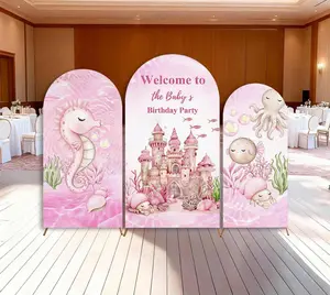 15-day Delivery Under the Sea Birthday Backdrop Arch Cover One-der 1st Baby Pink Girl Party Summer Marine Life Castle Decor