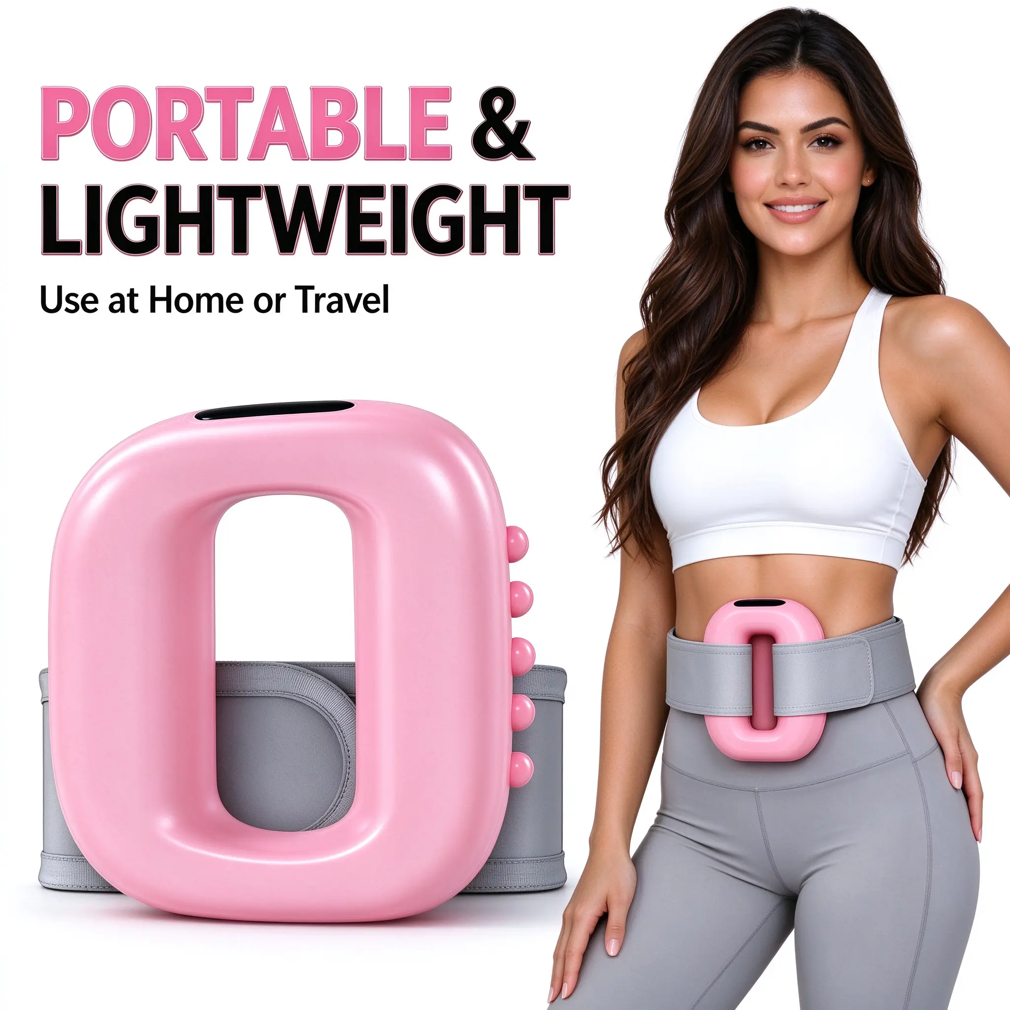 Portable Cordless Vibration Fascia Ring Massager, 6 Speed Levels Pink Wearable Full Body Comfort Device for Neck, Shoulder, Waist and Back, Rechargeable Handheld Relaxation Massager