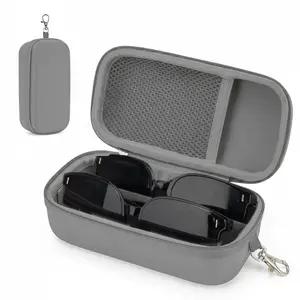 Double Eyeglass Case, Portable Sunglasses Organizer for Women & Men, Hard Shell Glasses Holder with Adjustable Slot & Clip, Protective Travel Storage Box