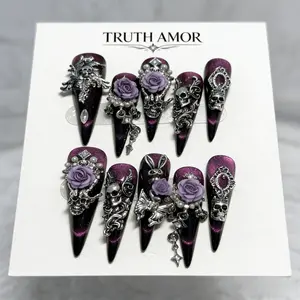 TRUTH AMOR Viral Dark Gothic Statement Blood Ritual Rose Gothic Press-On Nails | Removable Party Date Gift Nails ，nail kit set，nail kit，my nail set，Bedazzled kit，Acrylic Fake Nails