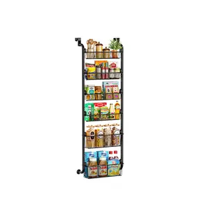 Over The Door Pantry Organizer, Pantry Organization and Storage, Black Hanging Basket Wall Spice Rack with Adjustable Baskets for Home Kitchen Laundry Room Bathroom 4/6 layer