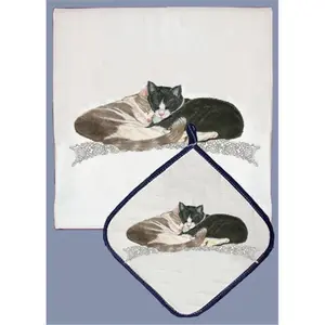 212 MAIN Pipsqueak Productions Quilted Cotton Kitchen Towel and Pot Holder Set, Decorative Absorbent Kitchen Cleaning Cloth, Gift-Ready Home Care Supplies