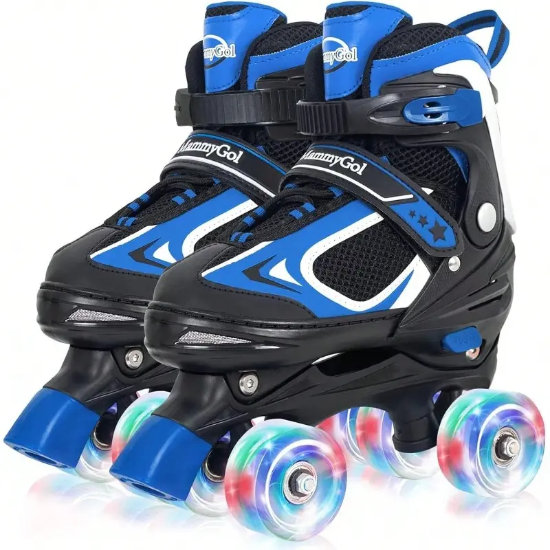 Roller Skates For Boys Girls, 4 Sizes Adjustable Quad Skates For Kids With All Light Up Wheels, Full Protection For Toddler's Indoor And Outdoor Sports