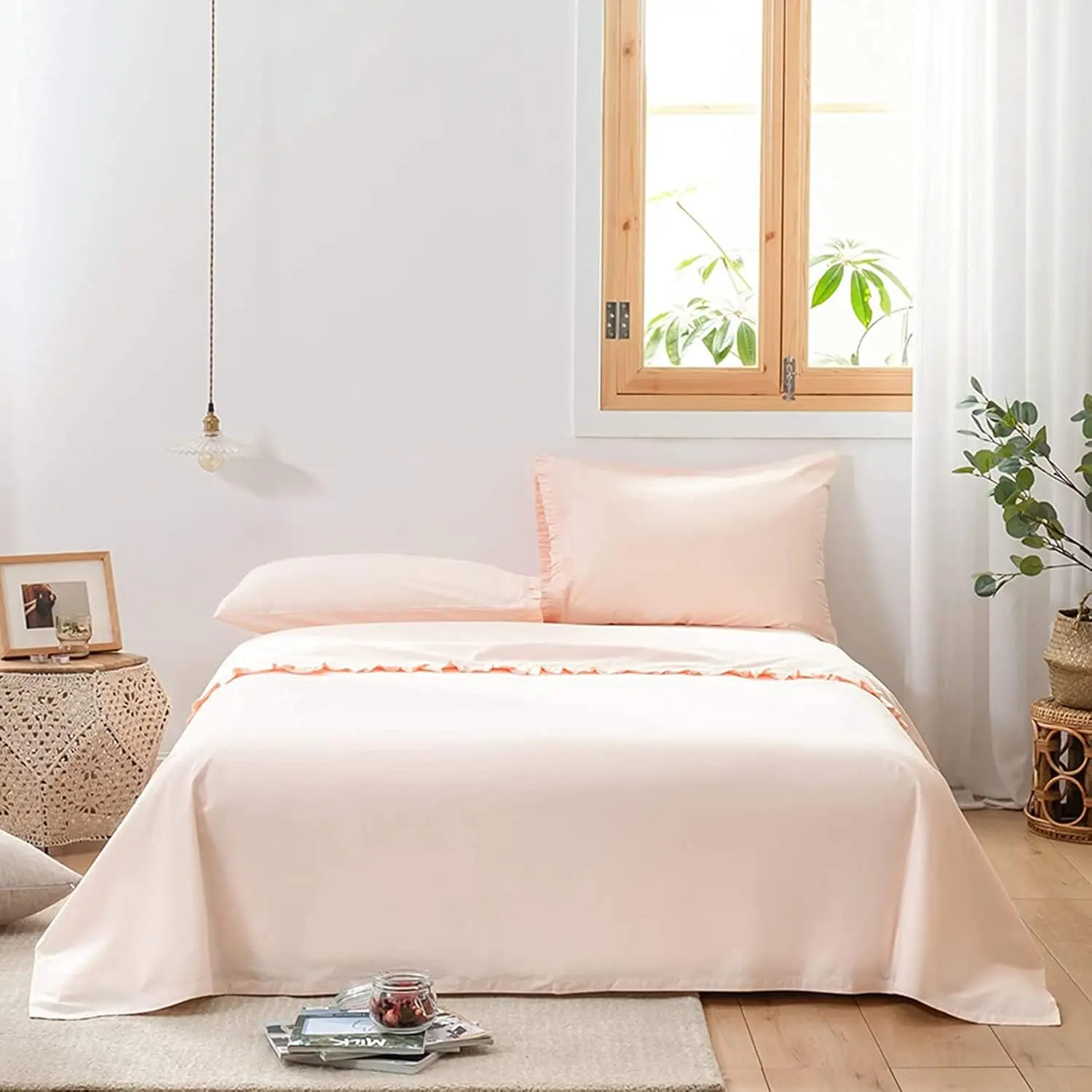 Simple&Opulence 100% Mercerized Cotton Bedsheet Set - Ruffle, Soft, Wrinkle Resistant, French Country Shabby Chic Vintage Farmhouse Aesthetic Bedding Sets Collections, Housewarming Gift Option for Memorial Day, Bedsheet Sets, Housewarming Gifts