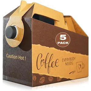 5 Pack 128 oz Disposable Coffee Box Dispensers, Insulated Coffee to Go Container with Handle & Lids, Portable Cold Hot Drink Dispenser for Catering Parties Take Out