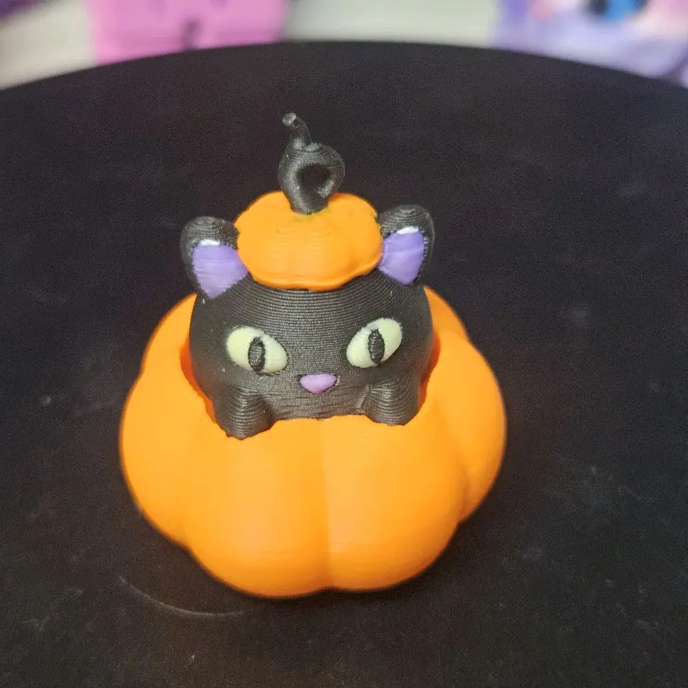 3D Printed Halloween Cat Pumpkin Clicker - Fun and Interactive Design Small Decoration, Office Decor Ornament, 3D Printing Supply