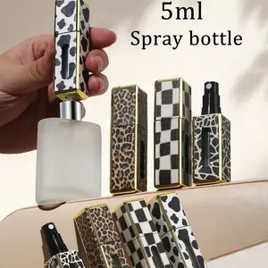 1pc 5ml Textured Leopard Print Square Perfume Refill Bottles, Portable Travel Bottom Direct Filling Perfume Bottles, Square Portioning Bottle, Spray Bottle.Reusable. Liquid Separation Bottles, Diverse Styles, Separation Bottles, Spray Bottles.