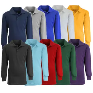 5 Pack Boys Long Sleeve Pique Polos