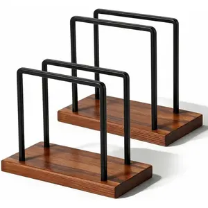 Wooden Napkin Holder, 2 Pack Walnut Paper Napkin Holder for Table with Sturdy Iron Frame, Kitchen & Dining Room Decor