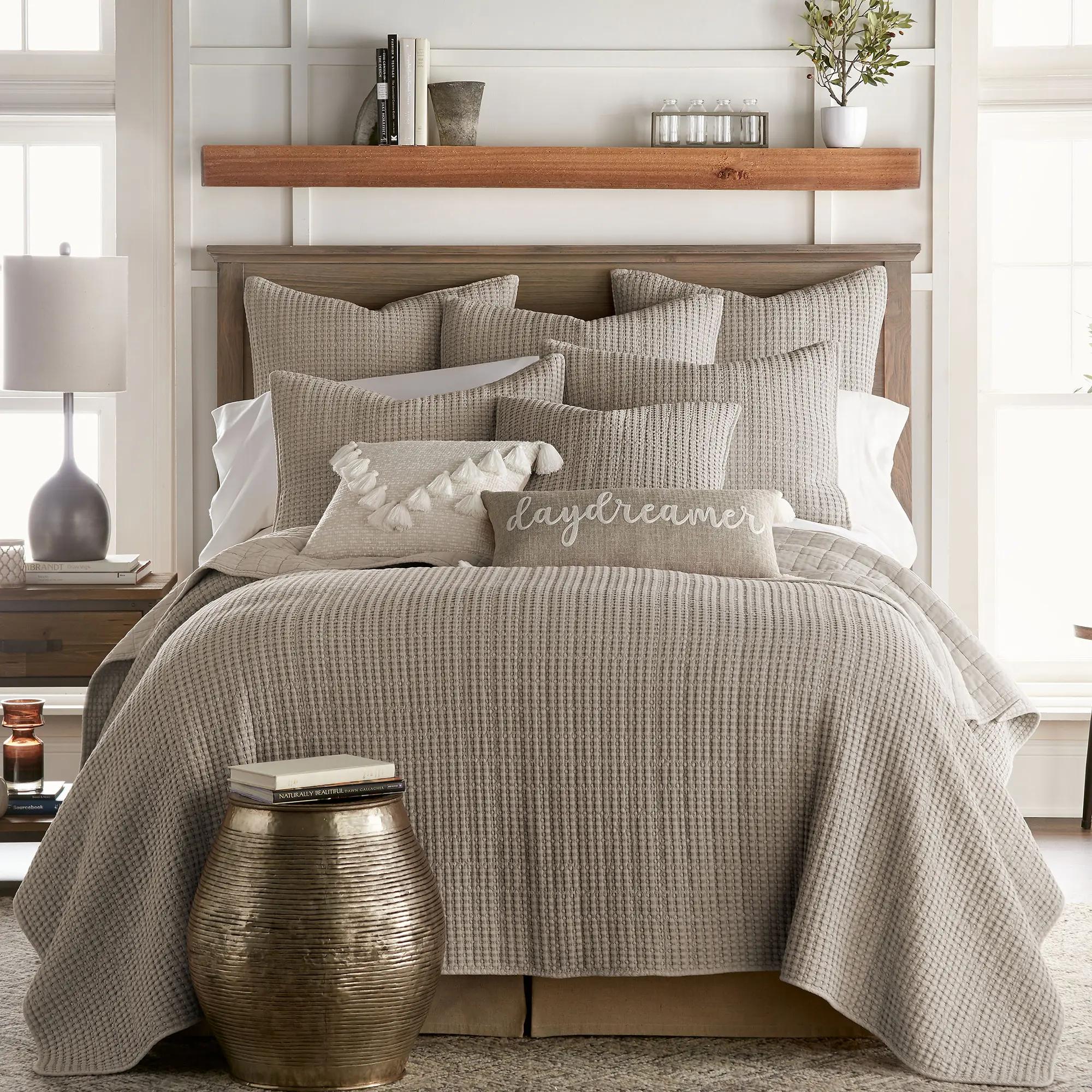 Levtex Home Mills Waffle Soft Bedding Set - King/Cal King Taupe Cotton Quilt Set with 106x92in Quilt and 36x20in Shams, Soft Bedding Sets