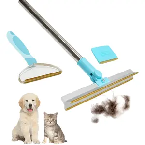 Pet Hair Remover Brush Set (3 Pieces), Rubber Broom for Cats & Dogs, Long Handle Carpet De-Shedding Tool, Ideal for Carpets, Sofas, Furniture