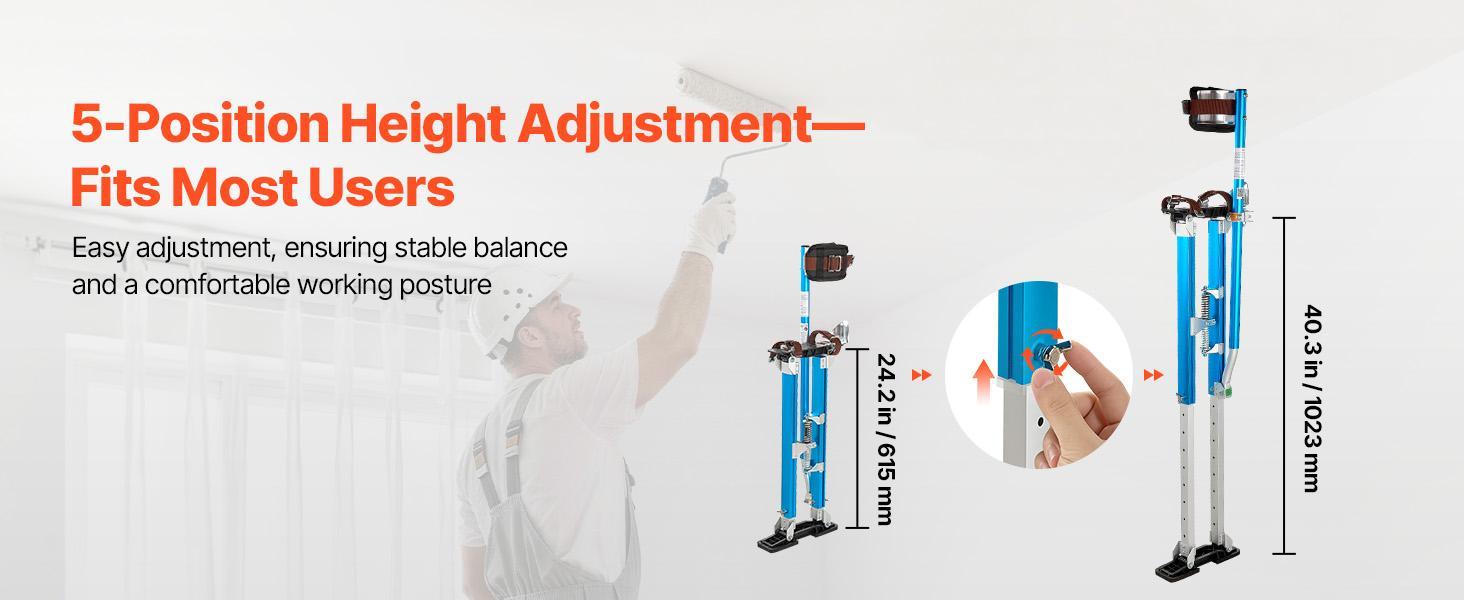 【SummerFinds】VEVOR Drywall Stilts for Painters & Cleaning, Aluminum Sturdy Structure, 24.2-40.3 in Adjustable Height, 228 lbs Load Capacity, Non-Slip Rubber Feet, Dual Spring Shock Absorption, Comfortable Leg Straps, 3-Level Heel Brackets, Blue