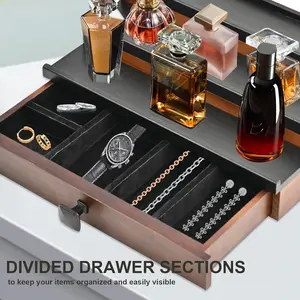 Cologne Organizer for Men, Perfume Organizer Display, 3 Tier Wooden Cologne Stand, Cologne Shelf with Drawer and Hidden Compartment, Gift for Men Boxes