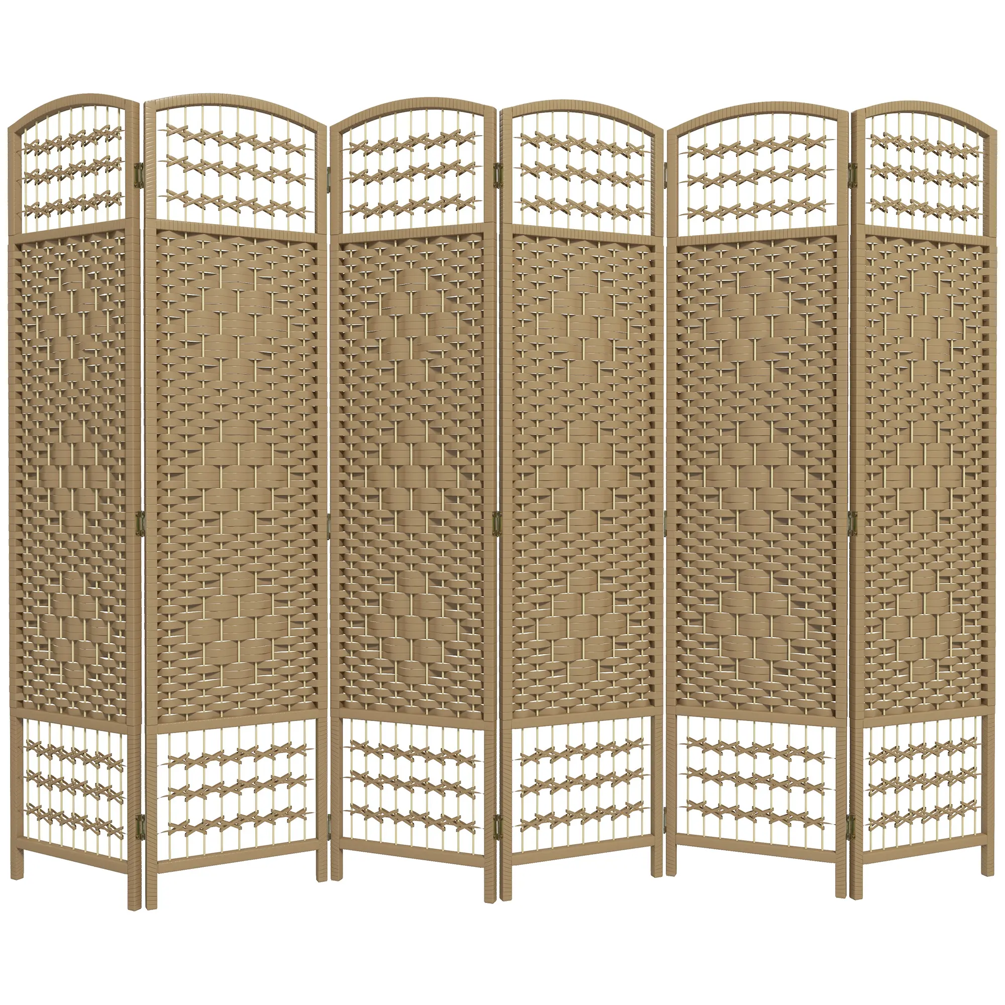 6-Panel Folding Portable Privacy Screen Room Divider, Wave Fiber Partition for Home Office & Bedroom, Natural Sunscreen Shading Indoor Furniture