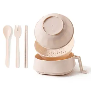 Ramen Bowl Set with Strainer Lid Handle Spoon Chopsticks Fork for Home Dorm Aesthetic Birthday Gift