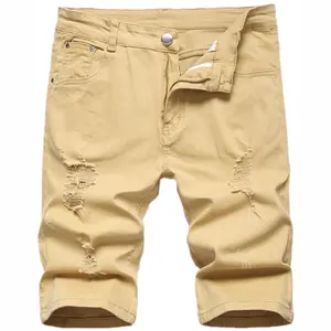 Men's Summer Ripped Distressed Slim Fit Knee Length Washed Denim Jeans Shorts