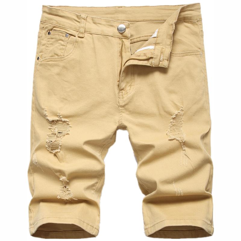 Ripped Distressed Slim Fit Denim Jeans Shorts - Men's Knee-Length Washed Denim, Straight Leg Casual Streetwear for Summer, Zip Fly, 4-Pocket Lightweight Outdoor & Party Fashion