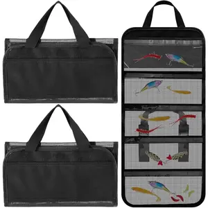 2 Pcs Lure Bag 5 Pocket Fishing Tackle Bait Bag 24.8" x 11.4" PVC Protective Cover with Clear Compartment Trolling Roll-up Lure Wrap, Durable, Portable Storage for Large Baits & Gear