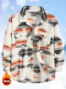 Men'S Bohemian Button Plush Jacket, Button Type with Pocket Imitation Velvet Fashion Fleece Coat