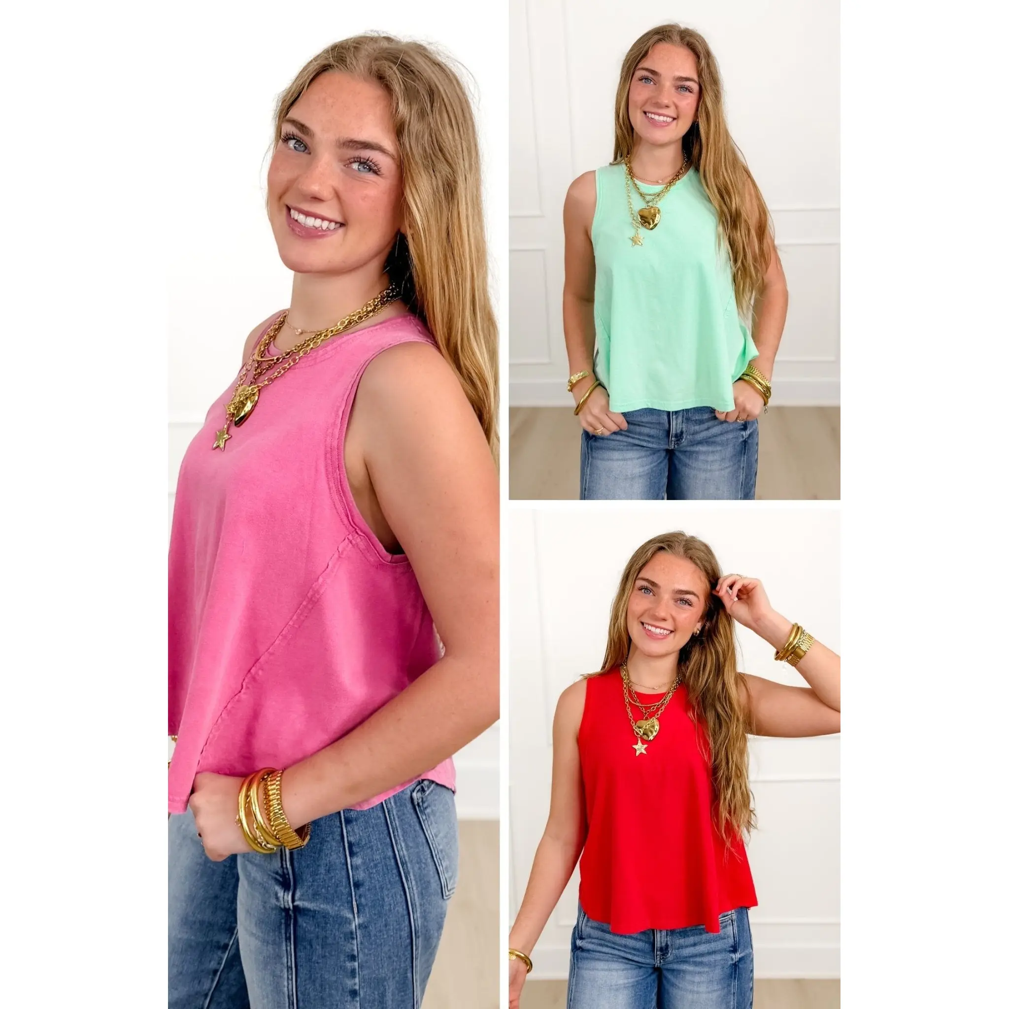 Washed Sleeveless Round Neck Tank Top