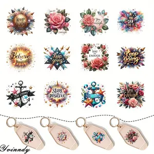5Pcs/Set Inspirational Quotes Style Themed UV DTF Keychain Stickers - Waterproof Pattern, Motel And Hotel Keychain Decoation, Easy To Use
