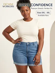 Plus Size Denim Shorts, Washed Elastic Comfortable Fabric, Summer Essential, Casual Fashion Trendy Versatile Jeans