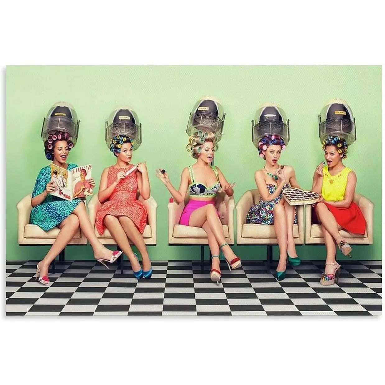 Vintage Poster Row of Ladies Doing Hair Salon Poster 1 Canvas Painting Posters And Prints Wall Art for Living Room Bedroom Decor