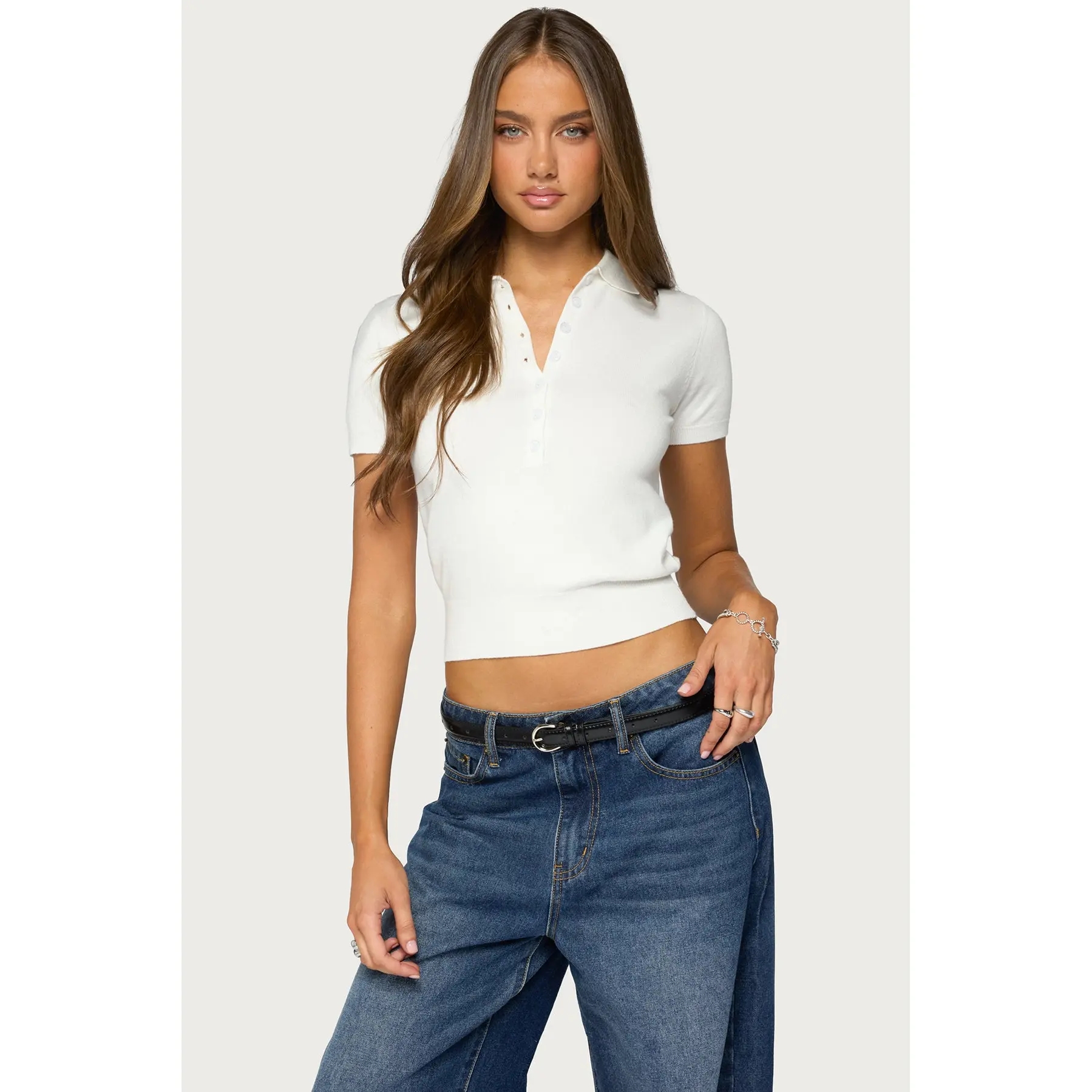 Gaela Collared Knit Henley Top