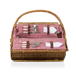 Barrel Picnic Basket, (Red & White Gingham Pattern)