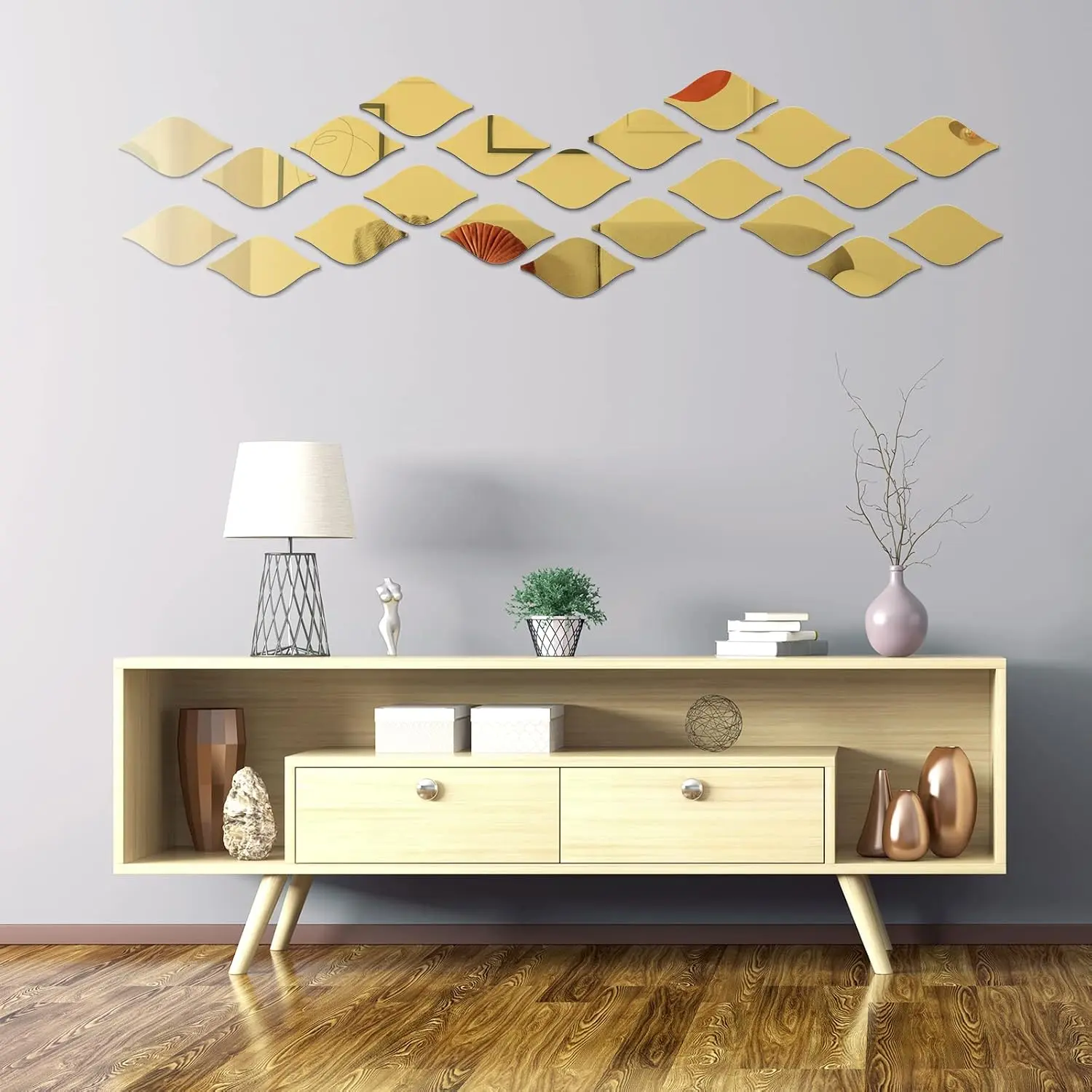 Teardrop Acrylic Mirror Wall Stickers, Peel and Stick 3D Mirror Wall Decals, Removable Self Adhesive Mirror Tiles for Living Room Bedroom Bathroom Home Wall Decor Silver Gold