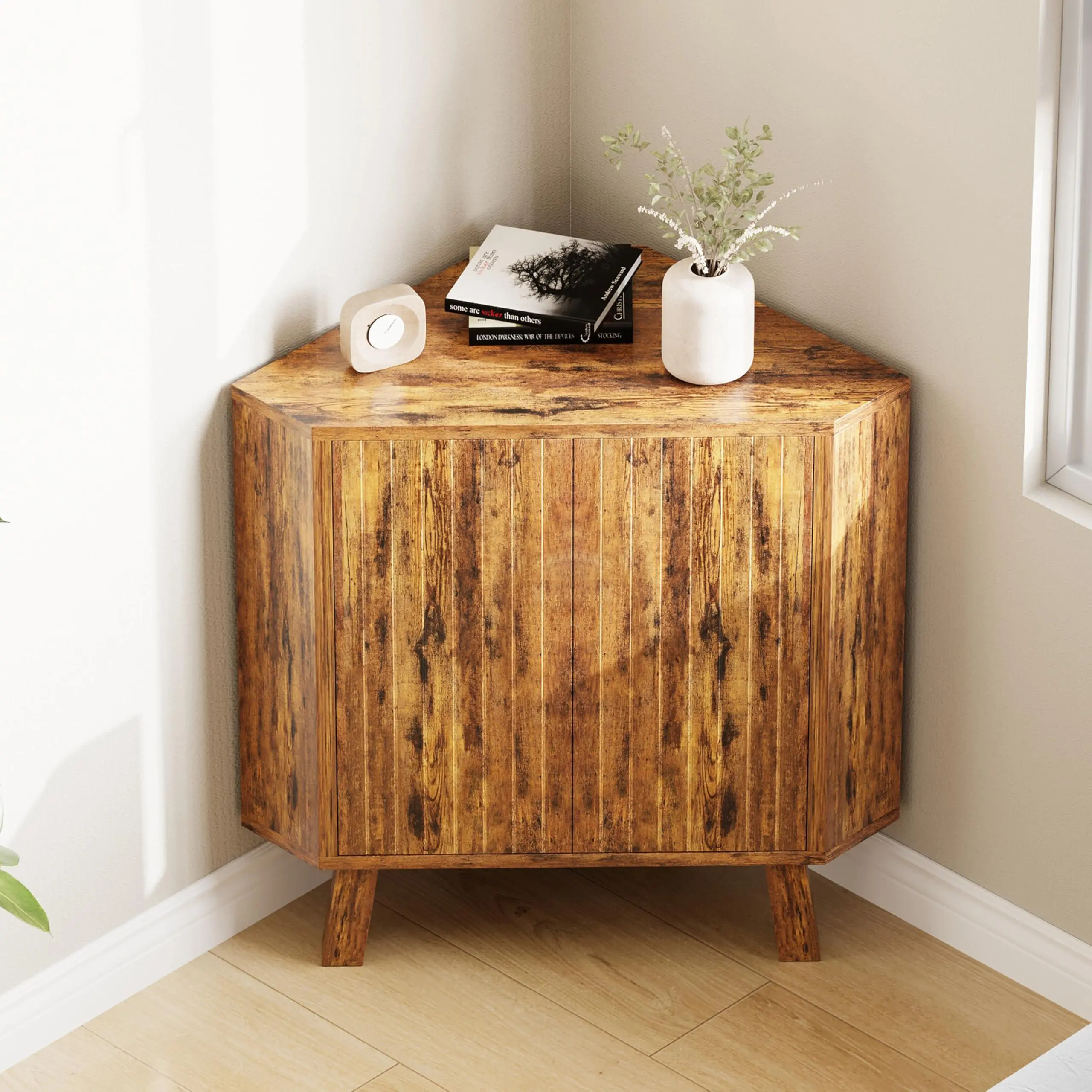 Kitchen Cabinet Corner Bathroom Cabinet Corner Shelf with 2 Doors, Adjustable Shelf, Storage Cabinet Wood for Kitchen, Living Room, Dining Room, 80 x 40 x 78 cm