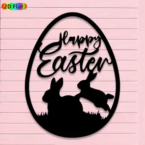 1pc Romantic Easter Egg with Rabbit Metal Wall Art, Romantic Easter Egg with Rabbit Statue Mural, Iron Craft, Perfect for Living Room, Garden, Indoor/Outdoor Decor, Silhouette Wall Decor, Intricate Craftsmanship, Easter Decor, Ideal Gift for Nature Lovers