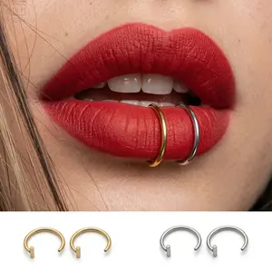 4pcs Pain-Free Baddie Aesthetic, Elegant Hypoallergenic Alloy Lip Rings, Minimalist Fake Lip Ring Hoop, Comfortable fit Fake Lip Piercing Jewelry for Women Men, Suitable for Daily Wear & Cosplay
