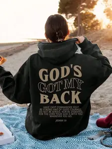 Women's God Got My Back Letter Print Hoodie, Sweatshirts, Loose-Fit Minimalist Design, Thicken Fabric, Perfect for Fall & Winter, Womenswear