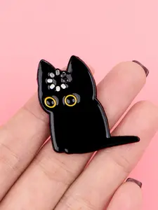 Kawaii Black Cat Enamel Brooch, Adorable Cartoon Zinc Alloy Lapel Pin, Stylish Accessory for Bags and Hats, Casual Fashion Badge